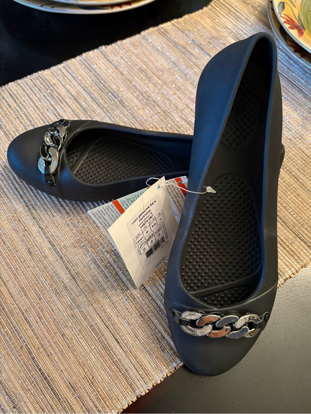 Crocs Gianna Chain Link black ballet flats , NWT